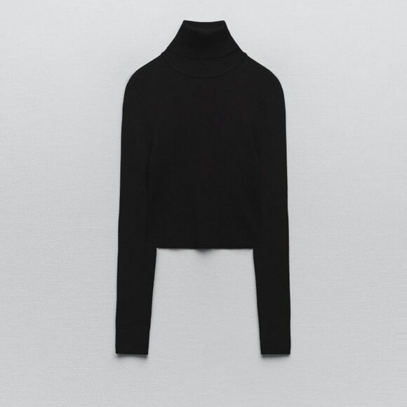 Zara Cropped Knit Black Turtleneck Sweater Size S EUC - Picture 7 of 7